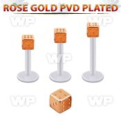 albttd4 bio  flex labret w 4mm rose gold pvd plated steel dice