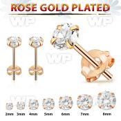 amag one pair rose gold finish silver ear studs cz