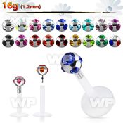 b4867 bio flex labret stud 1 2mm steel push in 3mm multi jewel lower lip piercing