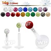 b48daz bio flex labret 1 2mm 316l steel push in 3mm multi cryst lower lip piercing