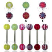bbdxe steel tongue barbell w two 6mm multi color acrylic balls