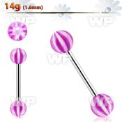 bbdxw steel tongue barbell w 6mm acrylic balls w star pattern