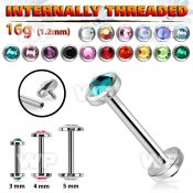 bbe2fbin internally threaded steel barbel w flat back crystal