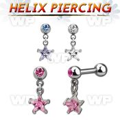 bber73b steel jewel helix barbell w dangling star cz stone 