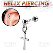 bber74 steel helix barbell w 4mm balls dangling plain cross