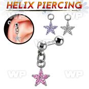 bber77 steel helix barbell w dangling flower w cz petals 