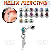 bber80 316l steel helix barbell w jewel ball lightning symbol