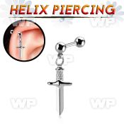bber84 316l steel helix barbell 16g w dangling dagger