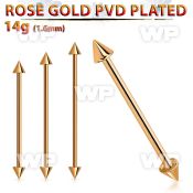 bbittcn4 rose gold steel industrial barbell w 2 4mm cones