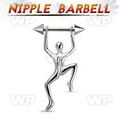 bbnpd11 316l steel nipple barbell w 5mm cones hanging man 