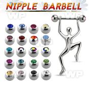 bbnpd12 316l steel nipple barbell w 5mm jewel balls hanging man 