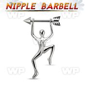 bbnpd14 316l steel nipple barbell w casted arrow hanging man 