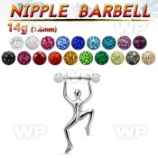 bbnpd15 steel nipple barbell w multi crystal ball hanging man 