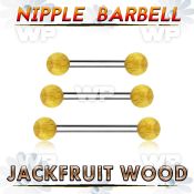 bbnpjf5 organic nipple barbell w two 5mm jack fruit wood balls