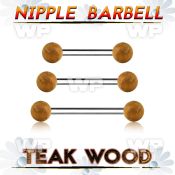 bbnpte5 organic nipple barbell w two 5mm teak wood balls