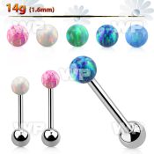 bbop6 316l steel tongue barbell with 6mm synthetic opal ball