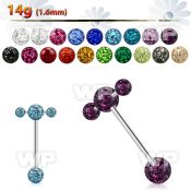 bbspnfr steel spinner tongue barbell w 2 3mm multi crystal balls