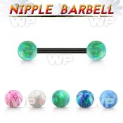 bbt2om anodized steel nipple barbell w 5mm synthetic opal balls
