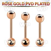 bbttc rose gold steel tongue barbell 6mm bezel set jewel ball