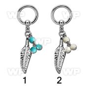 bcrg601b steel bcr 1.6mm w a feather w 3 faux turquoise balls