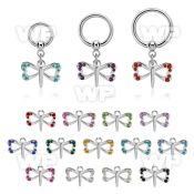 bcrg761 steel ball closure ring, 14g w dangling small butterfly