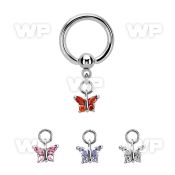 bcrgz589 316l steel ball closure ring 1.6mm w dangling butterfly 