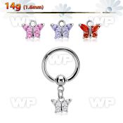 bcrgz589 316l steel ball closure ring 1.6mm w dangling butterfly 