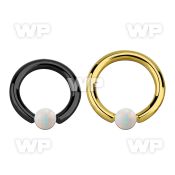 bcrt10o5 black or gold steel ball closure ring 10g 5mm opal ball