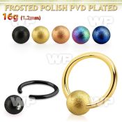 bcrt16f5 pvd plated steel ball closure ring 14g w 5mm frosted ball