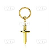 bcrtg768 gold plated steel ball closure ring 14g w dagger