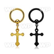 bcrtgcro pvd plated steel ball closure ring dangling steel cross