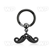 bcrts518 black plated steel ball closure ring w dangling mustache