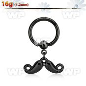 bcrts518 black plated steel ball closure ring w dangling mustache