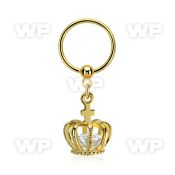 bcrtsz12 gold plated 316l steel bcr, 16g w dangling crown w cz