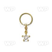 bcrtsz8 gold steel ball closure ring w dangling star cz stone 