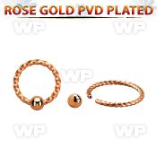 bcwtt18s rose gold plated steel ball closure ring w twisted wire