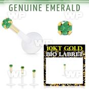 bioflex labret with push in 10kt gold w prong emerald