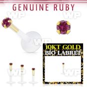 bioflex labret with push in 10kt gold w prong set ruby