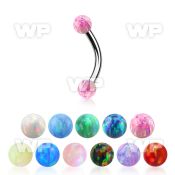 bneop3 surgical steel eyebrow banana w 3mm synthetic opal balls
