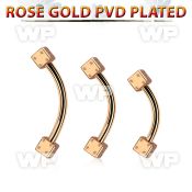 bnett2ds rose gold steel eyebrow banana w 2 2.5mm dices