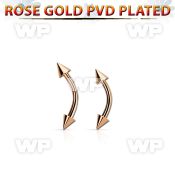 bnettcn rose gold 316l steel eyebrow banana, w two 3mm cones