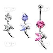 bnrz103 casted steel cz belly banana w fairy design w cz wings