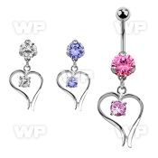 bnrz12 casted steel cz belly banana w heart w round shaped cz