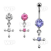 bnrz14 casted steel cz belly banana w cross w central round cz