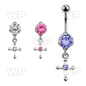 bnrz14s casted steel cz belly banana w cross w cz in center