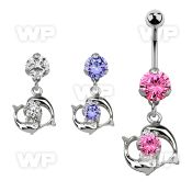 bnrz15 casted steel cz belly banana w dolphins swimming cz