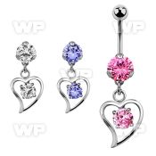 bnrz17 casted steel cz belly banana w round cz inside a heart