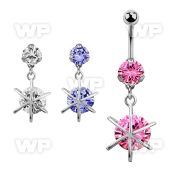 bnrz232 casted steel cz belly banana w big round cz stone