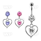 bnrz306 casted steel cz belly banana w heart w heart shaped cz