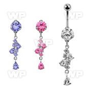 bnrz312 casted steel cz belly banana w chain or pear shaped czs